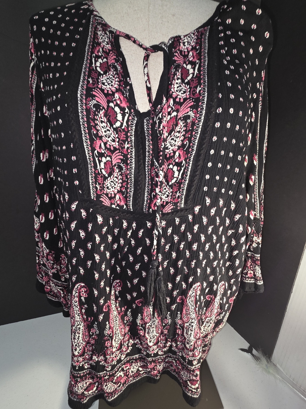 Bila Black Tunic with Pink White Paisley Print